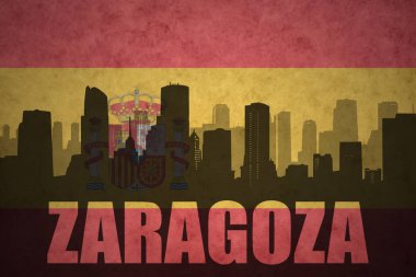 Özet metin Zaragoza Vintage ile şehir silüeti İspanyolca bayrak