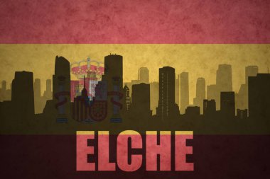 Özet metin Elche Vintage ile şehir silüeti İspanyolca bayrak