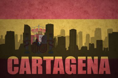 Özet metin Cartagena Vintage ile şehir silüeti İspanyolca bayrak