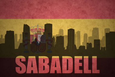Özet metin Sabadell Vintage ile şehir silüeti İspanyolca bayrak