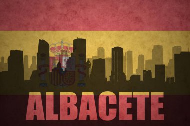 Özet metin Albacete Vintage ile şehir silüeti İspanyolca bayrak