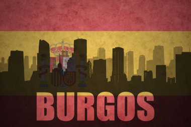 Özet metin Burgos Vintage ile şehir silüeti İspanyolca bayrak