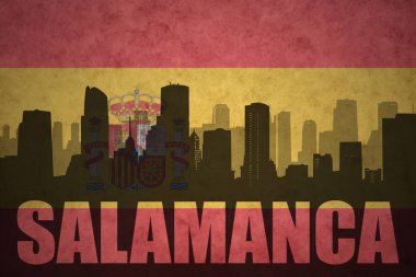 Özet metin Salamanca Vintage ile şehir silüeti İspanyolca bayrak