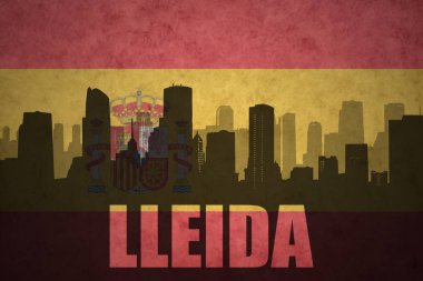Özet metni Lleida vintage İspanyol bayrağı ile şehir silüeti