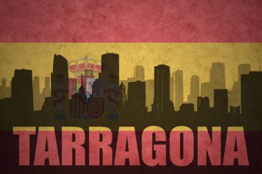 Özet metin Tarragona Vintage ile şehir silüeti İspanyolca bayrak