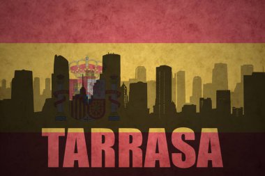 Özet metin Tarrasa Vintage ile şehir silüeti İspanyolca bayrak