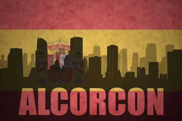 Özet metin Alcorcon Vintage ile şehir silüeti İspanyolca bayrak — Stok fotoğraf