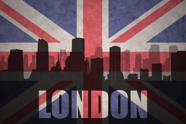 Özet metin Londra Vintage ile şehir silüeti İngiliz bayrağı