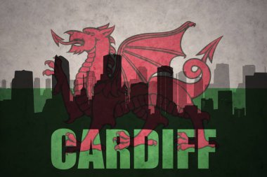 Özet metin Cardiff Vintage ile şehir silüeti Galler bayrağı