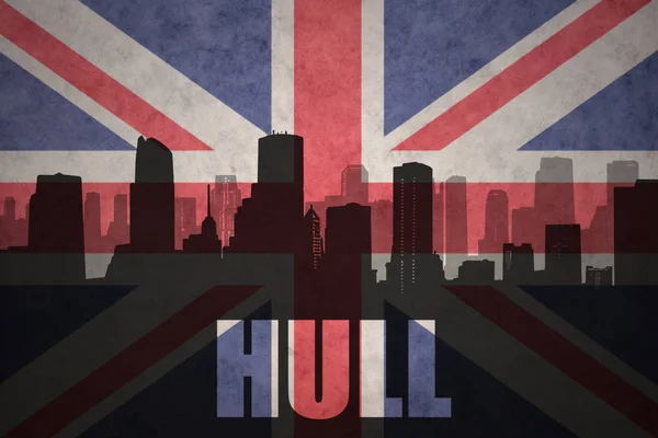 Abstracte silhouet van de stad met tekst Hull op de vintage Britse vlag — Stockfoto