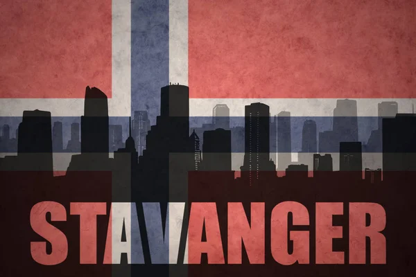 Abstract silhouette of the city with text Stavanger at the vintage norwegian flag — Stock Photo, Image