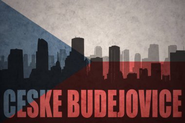 Özet metni Ceske Budejovice vintage Çek Cumhuriyeti bayrağı ile şehir silüeti