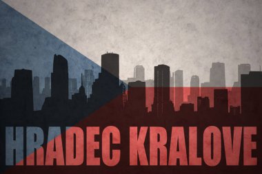 Özet metni Hradec Kralove vintage Çek Cumhuriyeti bayrağı ile şehir silüeti
