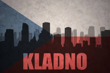 Özet metni Kladno vintage Çek Cumhuriyeti bayrağı ile şehir silüeti