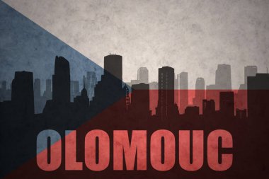 Özet metni Olomouc vintage Çek Cumhuriyeti bayrağı ile şehir silüeti