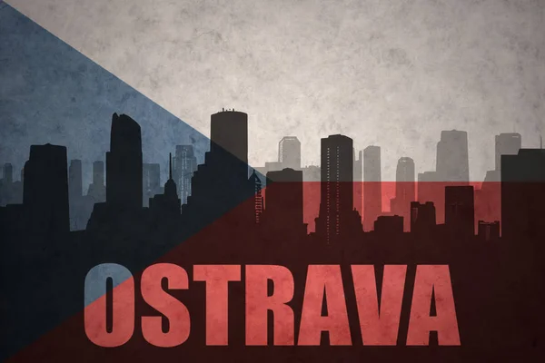 Özet metin Ostrava, vintage Çek Cumhuriyeti bayrağı ile şehir silüeti — Stok fotoğraf