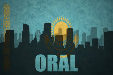 Özet metni vintage Kazakistan bayrağı Oral ile şehir silüeti