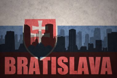 Özet metni Bratislava vintage Slovakya bayrağı ile şehir silüeti