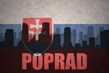 Özet metni Poprad vintage Slovakya bayrağı ile şehir silüeti