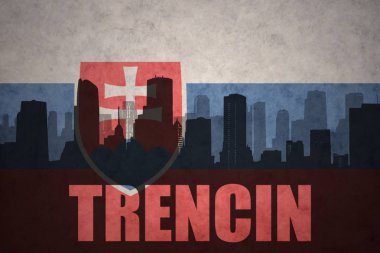 Özet metni Trencin vintage Slovakya bayrağı ile şehir silüeti