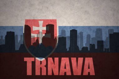 Özet metin Trnava, vintage Slovakya bayrağı ile şehir silüeti