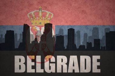 Özet metni vintage Sırp bayrağı Belgrad ile şehir silüeti