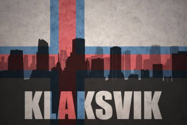 Özet metin Klaksvik Vintage ile şehir silüeti faroe Adaları bayrağı