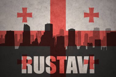 Özet metin Rustavi, vintage Gürcü bayrağı ile şehir silüeti