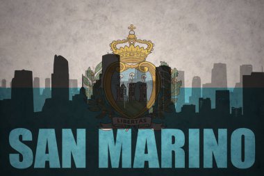 Özet metin san marino adlı vintage san marino bayrağı ile şehir silüeti