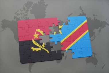 angola bayrağı ve bir dünya haritası üzerinde Kongo Demokratik Cumhuriyeti ile bulmaca.