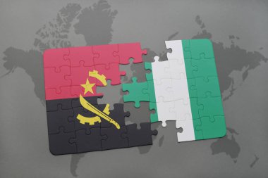 angola ve Nijerya ulusal bayrak bir dünya haritası üzerinde ile bulmaca.