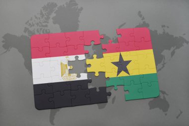 Mısır ve Gana bir dünya haritası üzerinde bayrağı ile bulmaca.