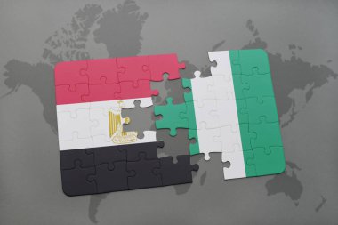 bir dünya haritası üzerinde Mısır ve Nijerya Ulusal bayrakla bulmaca.