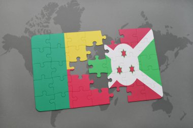 bir dünya haritası üzerinde benin ve burundi bayrağı ulusal ile bulmaca