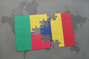 benin ve bir dünya haritası üzerinde Çad bayrağı ile bulmaca