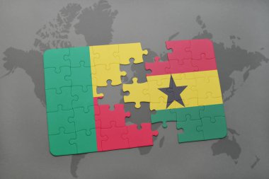 benin ve Gana bir dünya haritası üzerinde bayrağı ile bulmaca