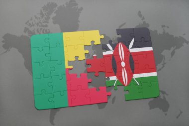 benin ve kenya ulusal bayrak bir dünya haritası üzerinde ile bulmaca