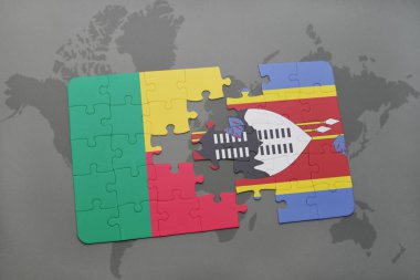 benin ve Svaziland ulusal bayrak bir dünya haritası üzerinde ile bulmaca