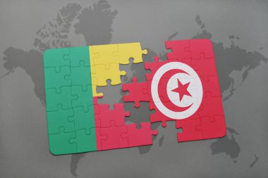 benin ve Tunus bir dünya haritası üzerinde bayrağı ile bulmaca