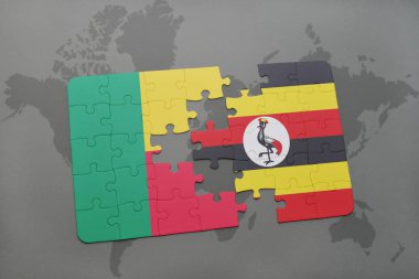 benin ve uganda ulusal bayrak bir dünya haritası üzerinde ile bulmaca