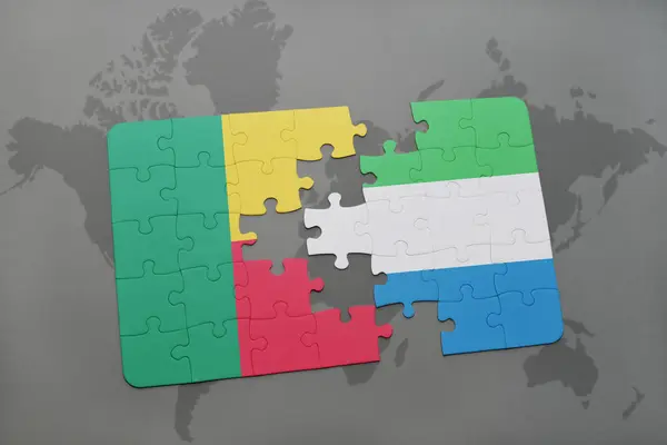 Puzzle with the national flag of benin and sierra leone on a world map — Stock Photo, Image