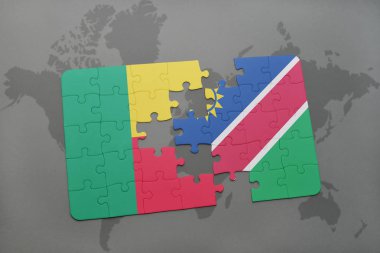 benin ve Namibya ulusal bayrak bir dünya haritası üzerinde ile bulmaca