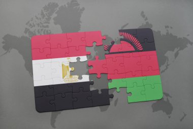 egypt ve Malavi bir dünya haritası üzerinde bayrağı ile bulmaca.
