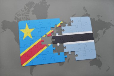 bir dünya haritası üzerinde Demokratik Cumhuriyeti Kongo ve Botsvana bayrağı ile bulmaca