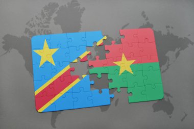 Demokratik Cumhuriyeti Kongo ve burkina faso bir dünya haritası üzerinde bayrağı ile bulmaca