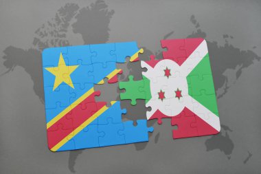 bir dünya haritası üzerinde Demokratik Cumhuriyeti Kongo ve burundi bayrağı ile bulmaca