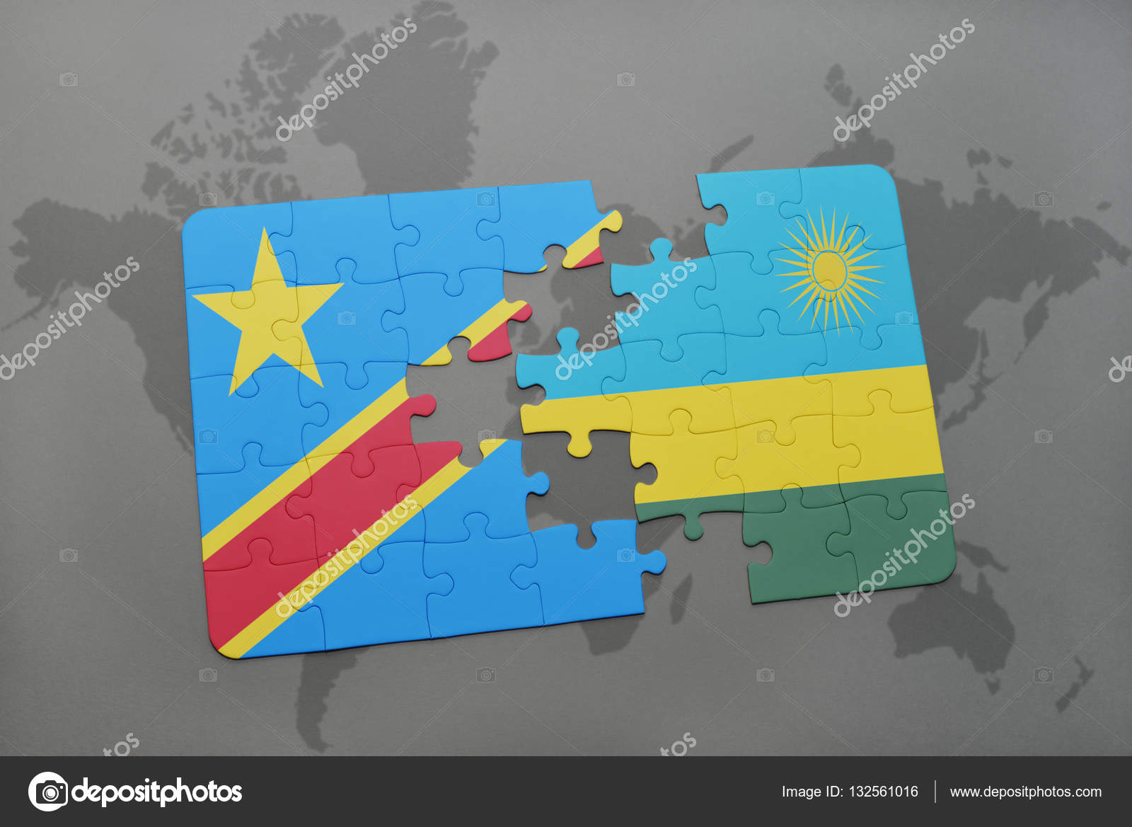 パズル世界地図にルワンダとコンゴ民主共和国の国旗 ストック写真 C Ruletkka