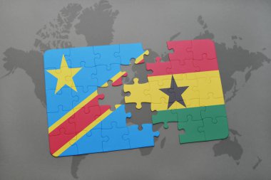 bir dünya haritası üzerinde Gana ve Kongo Demokratik Cumhuriyeti ulusal bayrak ile bulmaca