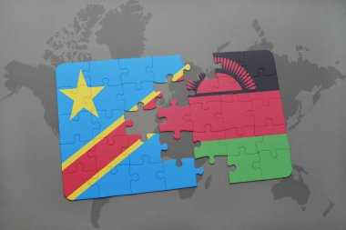 Demokratik Cumhuriyeti Kongo ve Malavi bir dünya haritası üzerinde bayrağı ile bulmaca