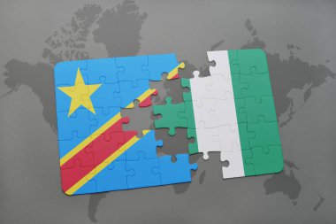 bir dünya haritası üzerinde Nijerya ve Kongo Demokratik Cumhuriyeti ulusal bayrak ile bulmaca